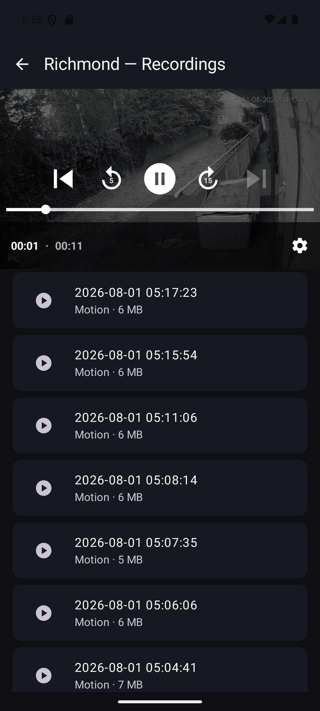 NVRblink Android app playing back a recorded clip