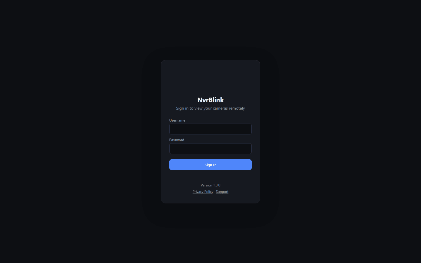 NVRblink Hub remote sign-in screen