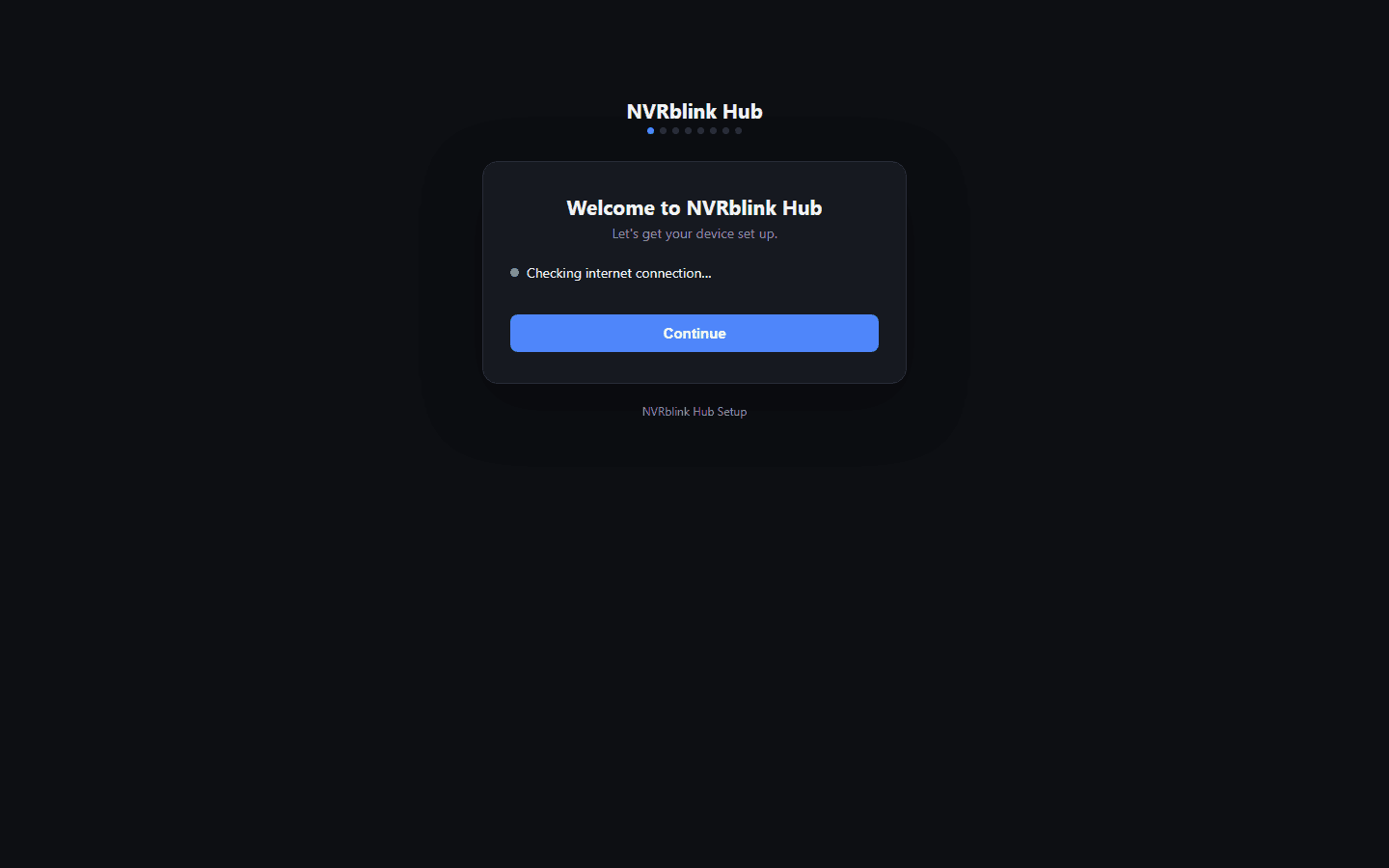 NVRblink Hub setup wizard welcome screen