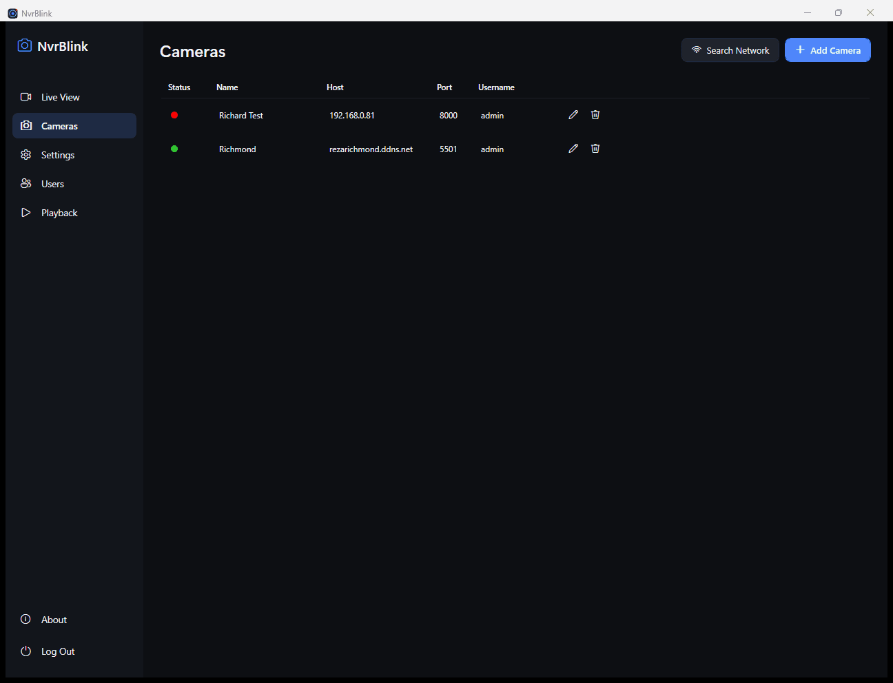 NVRblink Windows app camera management and ONVIF discovery