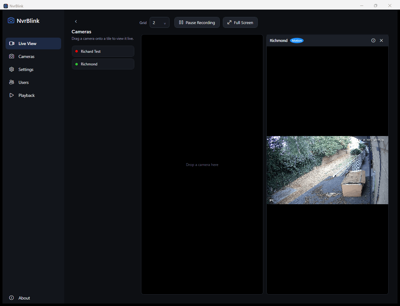 NVRblink Windows app showing a live multi-camera grid